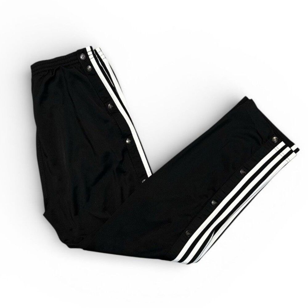 Vintage Adidas Track Pants Mens Small Black Snap Button Tearaway 3-Stripes Y2K